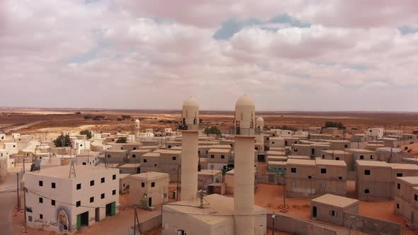 static aerial view of beatiful old mosques in palestine near Gaza at the desert.