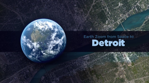 Detroit (Michigan, USA) Earth Zoom to the City from Space