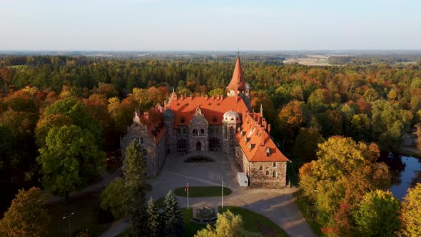 Cesvaine Medieval Castle in Latvia  Old Manor House  From Above Top View.