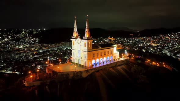 Night scape of famous Basilic church of Penha at Rio de Janeiro Brazil.