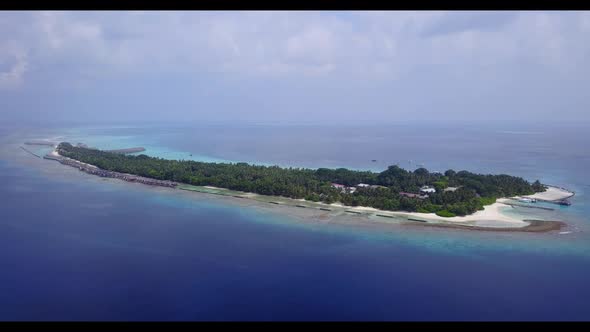 Aerial top down scenery of beautiful tourist beach time by turquoise sea and white sand background o