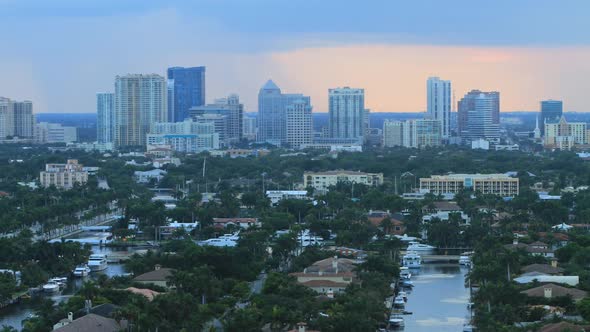 Time-lapse of a city from day to night