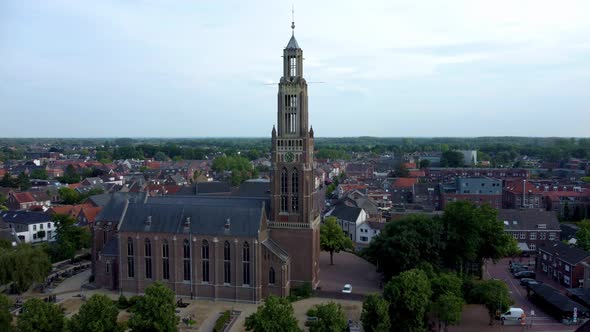 Sint-Landricuskerk  church catholic tower and clock-face in the city of Echt the Netherlands dolly i alt