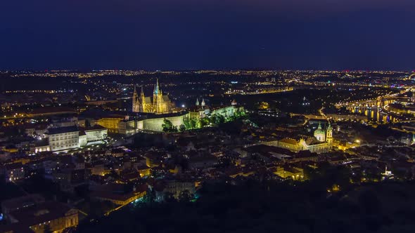 Wonderful Night Timelapse View To The City Of Prague From Petrin Observation Tower In Czech Republic