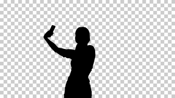 Silhouette woman taking a selfie, Alpha Channel