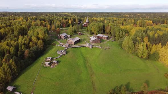 Village on a Hill in the Forest Drone Shooting