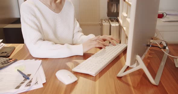 Young Business Woman Working in Office Interior on Desktop PC