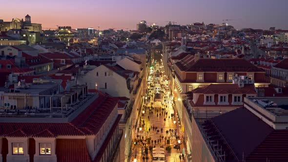 Tilt Shot of Rua Augusta, a Pedestrian Street in Lisbon, Portugal