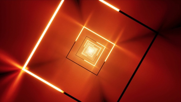 Glowing Red Light Square in the Rotating Metal Tunnel VJ Loop