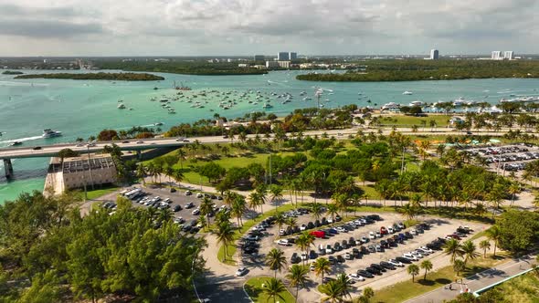 Aerial establisher Haulover Beach sandbar Miami 4k 60fps