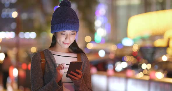 Woman Use of Cellphone at Night