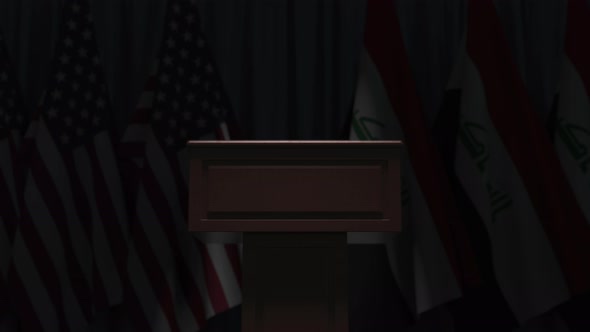 Flags of Iraq and the USA at International Meeting alt