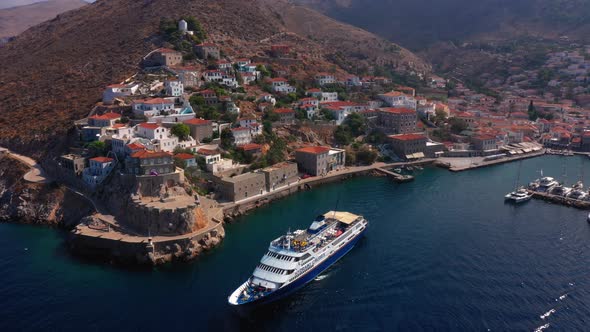 Marina on Hydra Island in Greece Aerial Video