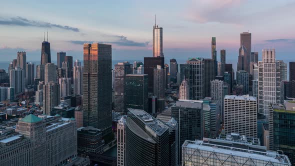 Chicago Skyline from Day to Night Aerial