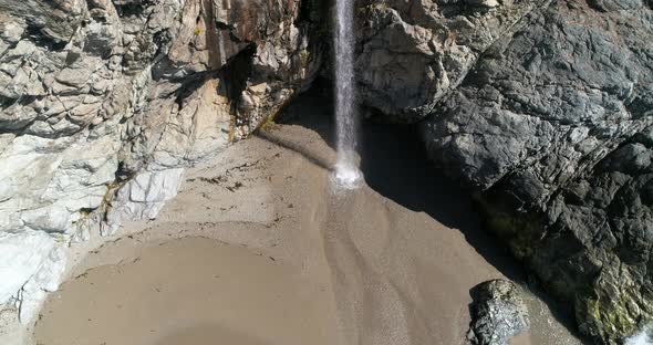 Aerial view of Water Fall McWay Falls Julia Pfeiffer Burns Park Big Sur California