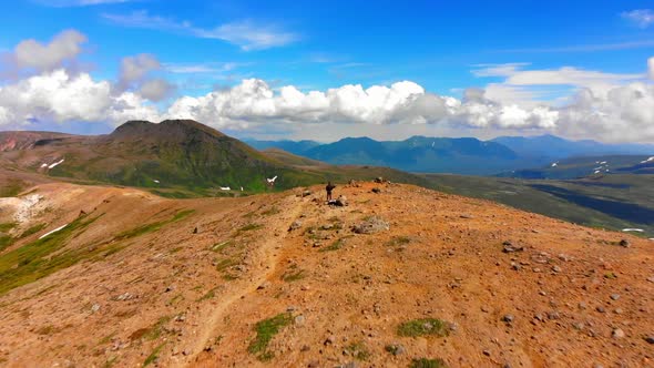 Daisetsuzan National Park drone flight while hiking on the trail.