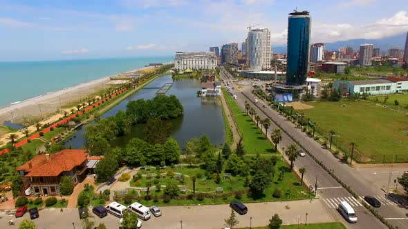 Seafront Area in Batumi Georgia with Ardagani Lake in Middle, Summer Holidays