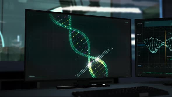 DNA examination software analyzes the gene cells in the Strand at the laboratory alt