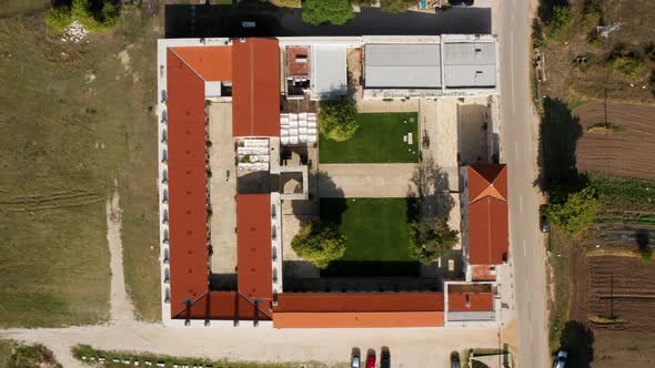 Overhead View Of Heritage Hotel Maskovica Han At Daytime Near Vransko, Croatia. - aerial