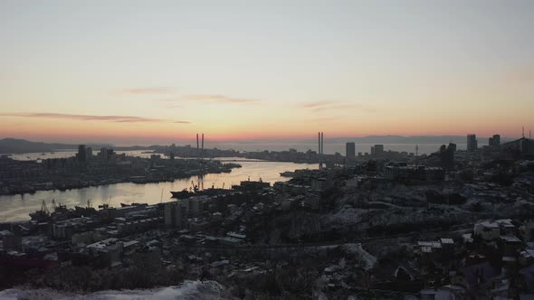 Drone View of the City Bridge and the Golden Horn Bay