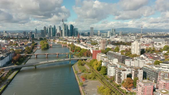 Aerial of the Skyline of Frankfurt