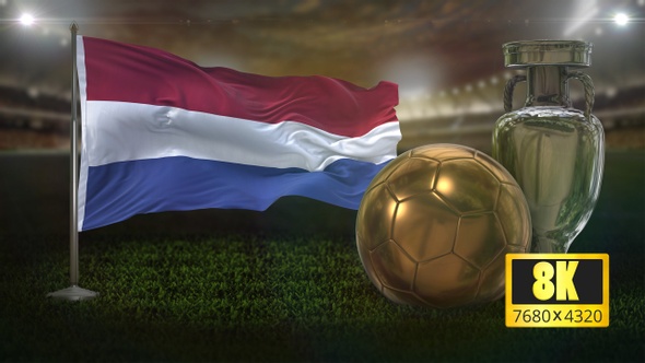 8K Netherlands Flag with Football And Cup Background Loop