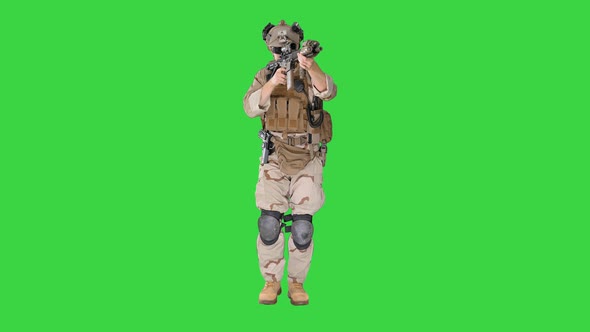 Soldier Special Force Walking Shooting Rifle Green Screen Chroma Key