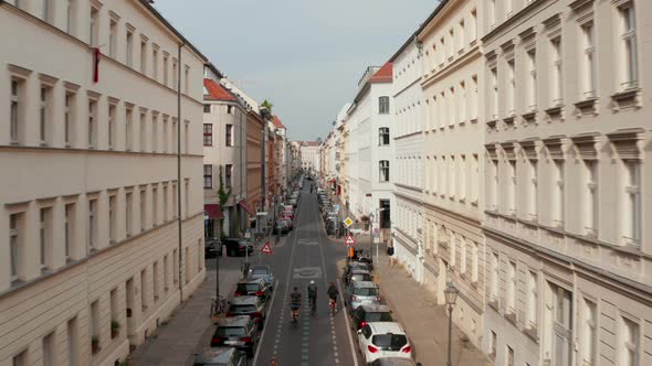 Forwards Fly Through Cycle Route Street Where Cyclists Have Priority to Cars