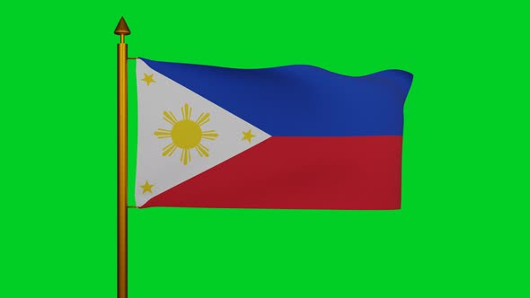 National flag of Philippines waving on flagpole on chroma key, Republic of Philippines flag textile