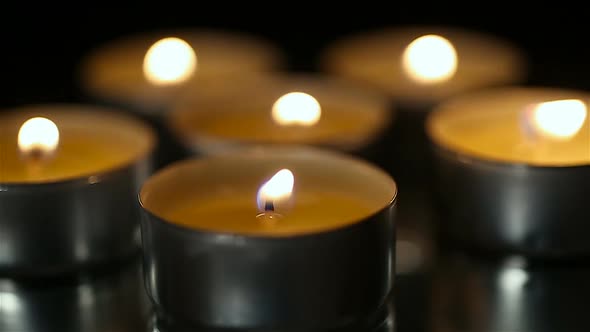 Burning Candles in Church Close-Up, Religion and Faith, Praying for Soul