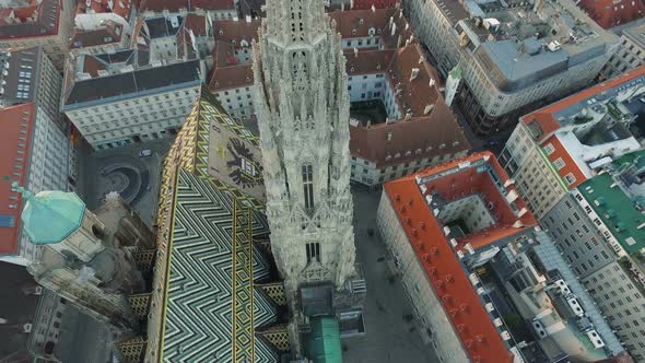 Aerial shot of Stephansdom in the evening