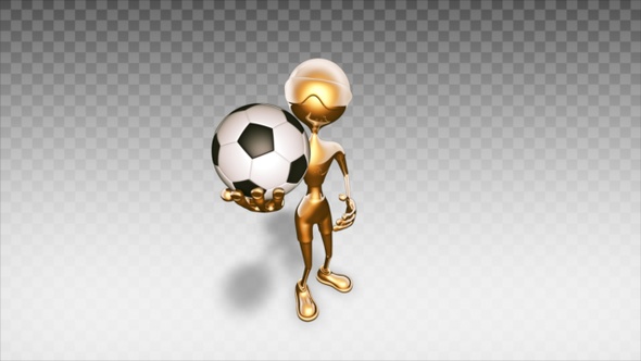 Gold 3D Man - Cartoon Show Soccer Ball