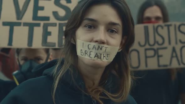 Woman with Words I Cant Breathe Protests Against Racism