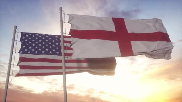 England and United States Flag on Flagpole