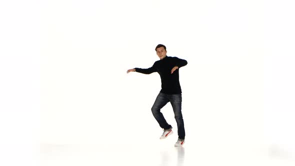 Dancer Man in Black Pullover Dancing Breakdance on White