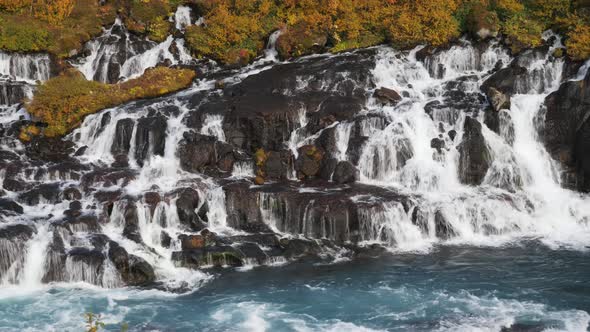 Hraunfossar Waterfalls in Autumn Iceland