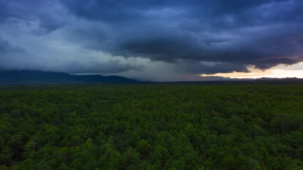 Thunderstorm and black clouds moving over the mountains.