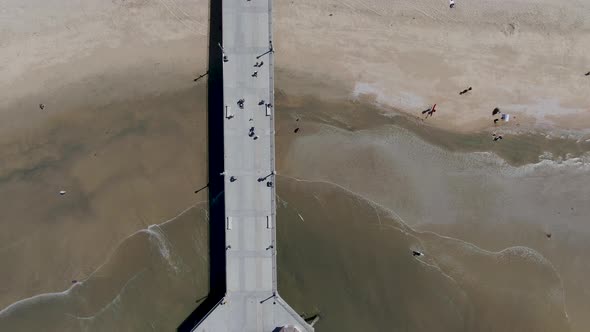 Aerial Top View of Huntington Pier, Beach and Coastline During Sunny Summer Day