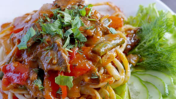 Lagman  Uzbek Dish with Noodles and Meat