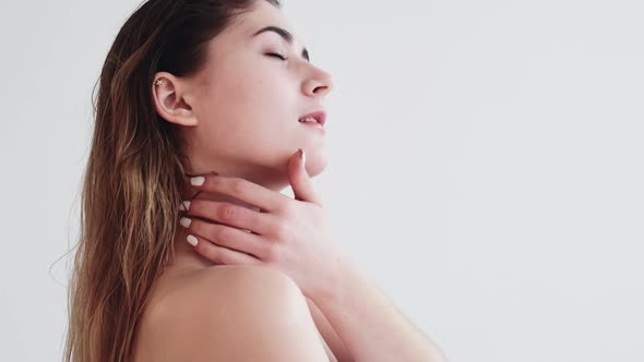 Skincare Treatment Woman Touching Bare Shoulder