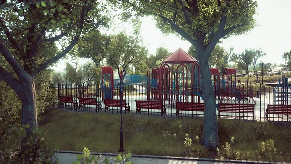 Children's Playground Empty and Quiet Because of the Coronavirus Pandemic alt