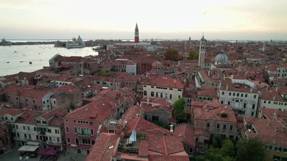 Aerial View of Venice Italy with Grand Canal Rooftops of Buildings and Boats