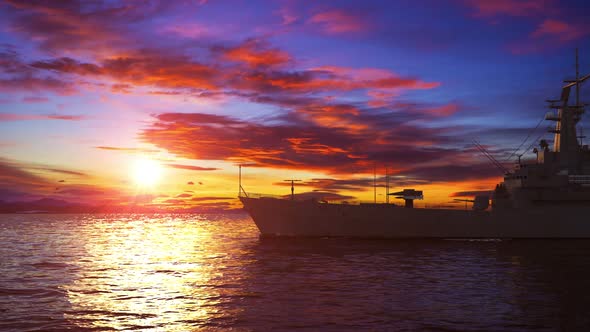 American Modern Warship On The Background Of Surise alt