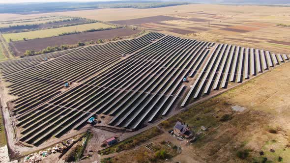 Aerial view of Solar Panels Farm solar cell with sunlight