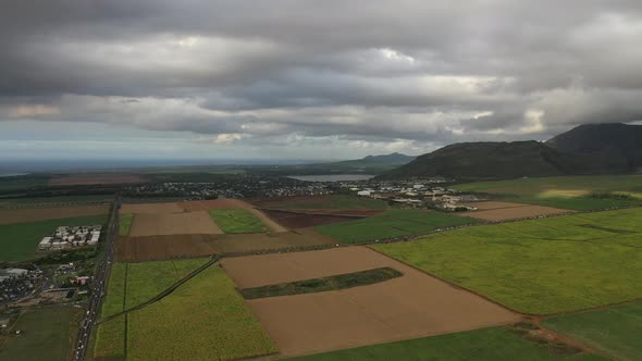 Aerial Photography of the Beautiful Green Countryside of Mauritius with Fields and Mountain Views