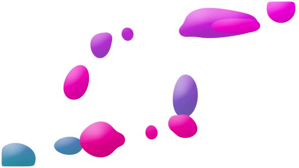 Movement of multicolored liquid bubbles on white background.