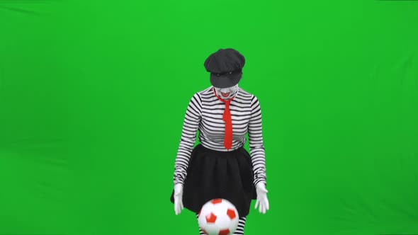 Mime Girl Is Playing with a Ball, Smiling