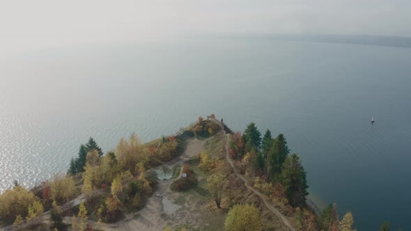 Cape of Confluence of Two Rivers From a Height