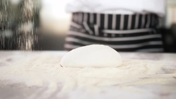 Italian Chef Making Dough for Pizza Traditional Food Man Working in Restaurant Kitchen High Cuisine