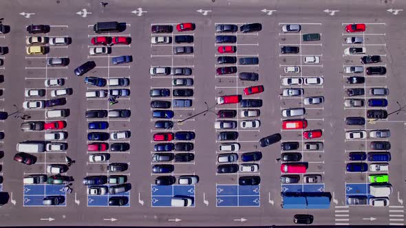 Aerial View a Large Number of Cars Different Brands Standing Parking Lot